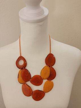 Tagua By Soraya Cedeno: Boho Statement Necklace in Orange and Amber Colors